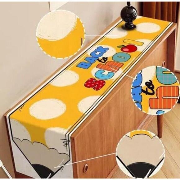 Yellow Pencil Table Runner Back to School Runner White Dots‎ Pencils 13”x 48” - Picture 5 of 6